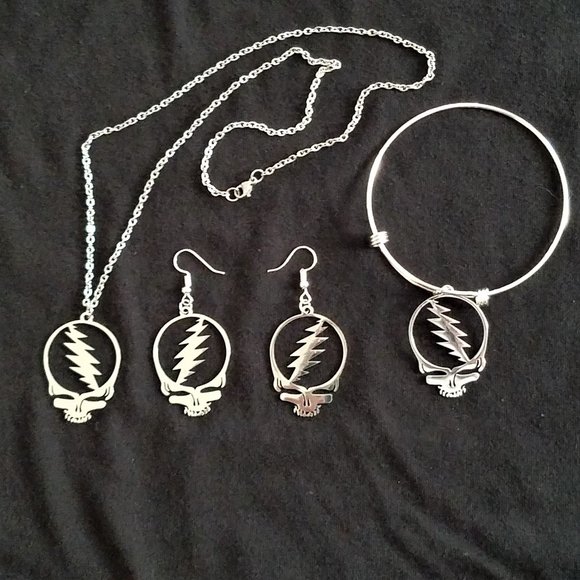 3 Piece Grateful Dead Steal Your Face Gift Set Earrings, Bracelet & Necklace - Picture 2 of 8